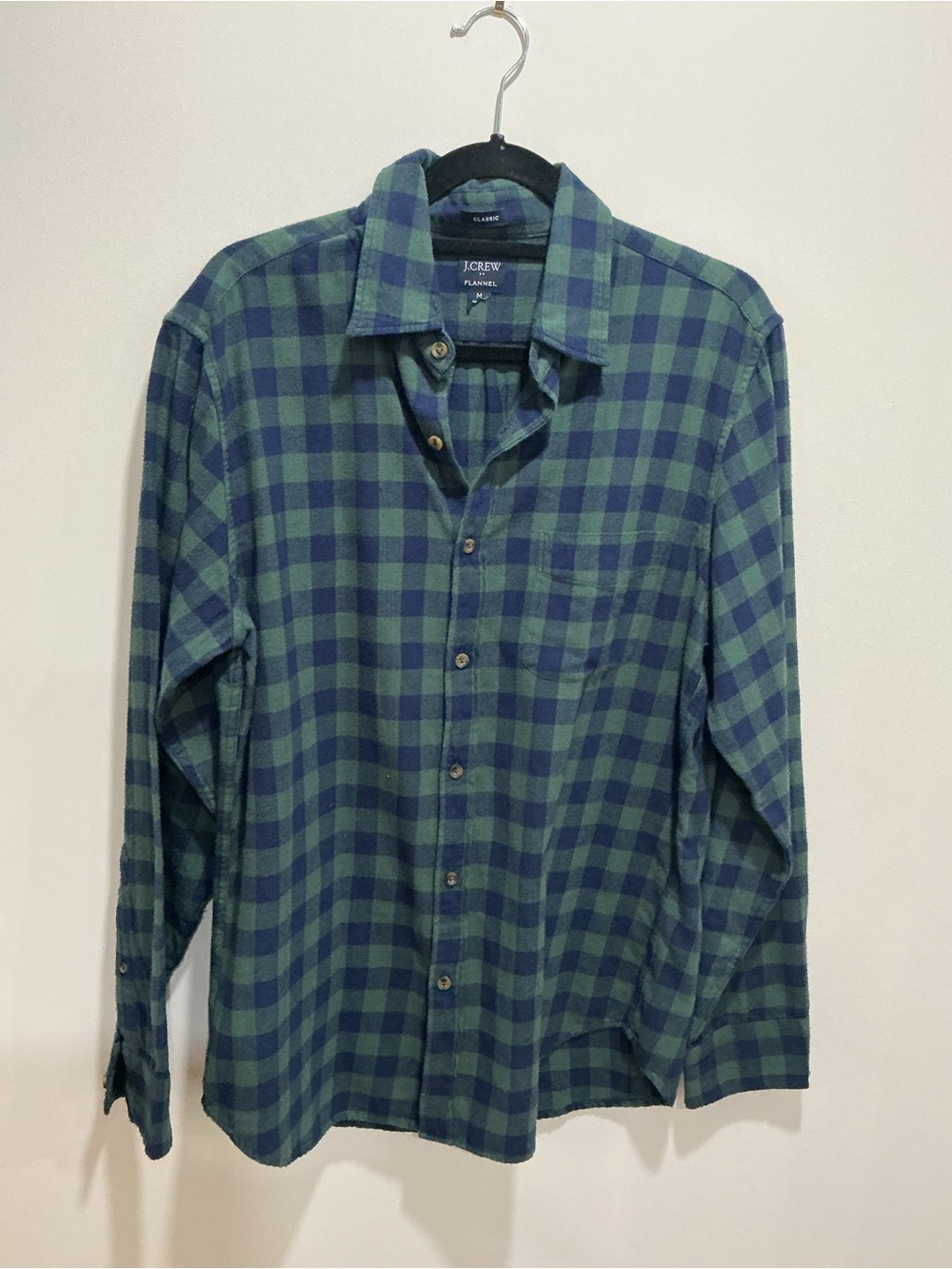 J. Crew Men’s Green & Navy Plaid Button-Down Shirt flannel size medium